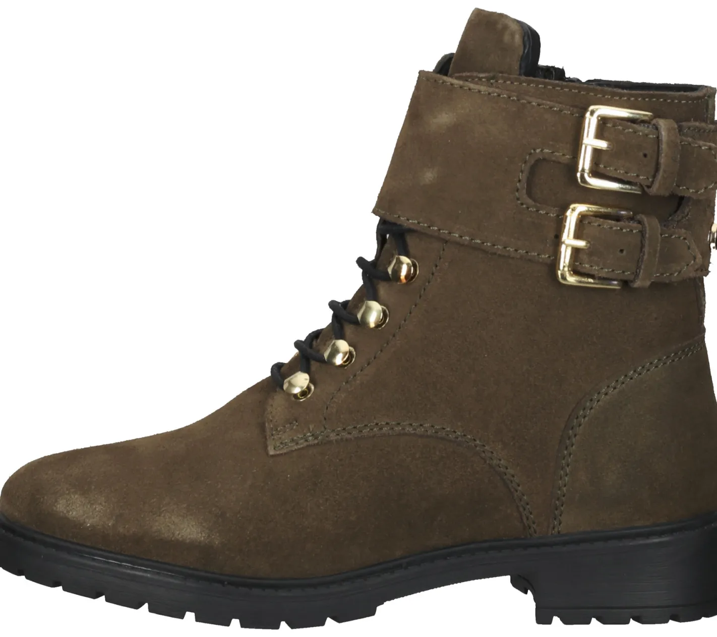 Boots & Stiefel*MEXX Damen Echtleder Stiefelette mit Schnallen Stiefel mit seitlichem Reißverschluss 01-1087804 Oliv-Grün