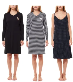 Bademode & Nachtwäsche*MEXX Damen Nachthemd Pyjama Langarm- oder Armloses Neglige in Blau oder Schwarz [Langarm] Blau/Weiß
