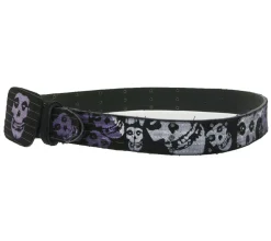 Gürtel*BioworldMerch MISFITS Gürtel der Punk-Band für Damen und Herren im Destroyed Look mit Totenköpfen Freizeit-Gürtel BT109173MIS4 Schwarz/Weiß/Lila