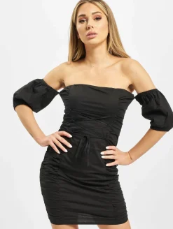 Kleider*Missguided Gerüschtes Kleid aus Baumwollpopeline in Schwarz