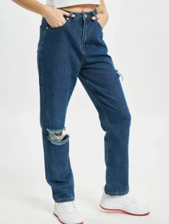 Hosen & Jeans*Missguided Petite Gerade geschnittene Jeans mit Schlitz am Oberschenkel und Knie, blau
