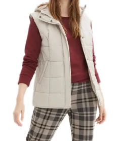 Mäntel & Jacken*O46bpx moderne Stepp-Weste für Damen Basic-Weste mit Kapuze Freizeit-Jacke 913322 Beige