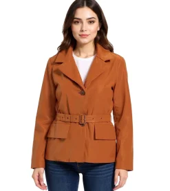 Große Größen|Mäntel & Jacken*O46bpx nachhaltige Damen Jacke wattierte Blazer-Jacke mit Gürtel Freizeit-Jacke 944007 Braun