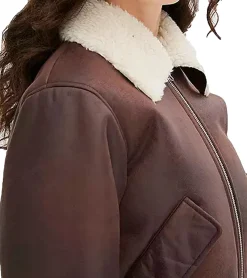 Mäntel & Jacken*O46bpx nachhaltige Damen Lederimitat-Jacke hochwertige Piloten-Jacke mit Kunstfell-Kragen 933611 Braun
