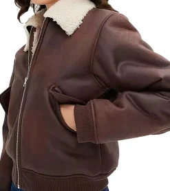 Mäntel & Jacken*O46bpx nachhaltige Damen Lederimitat-Jacke hochwertige Piloten-Jacke mit Kunstfell-Kragen 933611 Braun