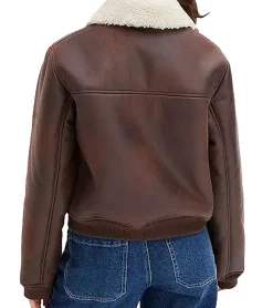 Mäntel & Jacken*O46bpx nachhaltige Damen Lederimitat-Jacke hochwertige Piloten-Jacke mit Kunstfell-Kragen 933611 Braun