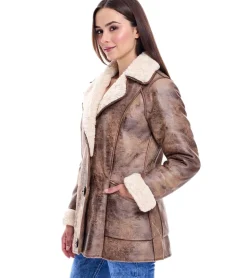 Große Größen|Mäntel & Jacken*O46bpx nachhaltige Damen Lederimitat-Jacke mit Kunstlammfell-Kragen Oversized-Jacke Große Größen 970065 Braun