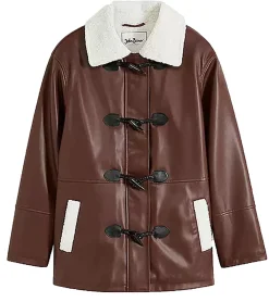 Mäntel & Jacken*O46bpx nachhaltige Damen Lederimitat-Jacke hochwertige Jacke mit Kunstfell-Kragen 950444 Braun