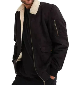 Jacken & Mäntel*O46bpx nachhaltige Herren Piloten-Jacke aus Lederimitat stylische Bomber-Jacke mit Teddykragen 952454 Schwarz