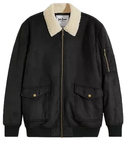 Jacken & Mäntel*O46bpx nachhaltige Herren Piloten-Jacke aus Lederimitat stylische Bomber-Jacke mit Teddykragen 952454 Schwarz