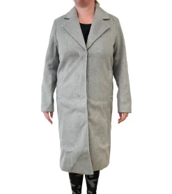 Mäntel & Jacken*O46bpx nachhaltige Long-Mantel Damen Alltags-Mantel in Wolloptik Basic-Mantel Langarm-Jacke 931881 Grau