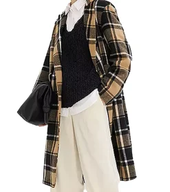 Große Größen|Mäntel & Jacken*O46bpx nachhaltiger Damen Blazer-Mantel karierter Gehrock in Wolloptik 932220 Schwarz/Braun