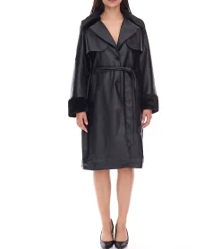 Mäntel & Jacken*O46bpx nachhaltiger Damen Lederimitat-Mantel mit Kunstfell Kragen Kunstleder-Jacke Frühlings-Mantel 959571 Schwarz