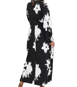 Kleider*O46bpx nachhaltiges Damen Maxi-Kleid Sommer-Kleid mit Blumen-Print Freizeit-Kleid 955101 Schwarz/Weiß