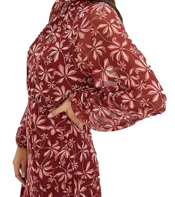 Große Größen|Kleider*O46bpx nachhaltiges Damen Sommer-Kleid Midi-Kleid mit Blumen-Print Boho-Kleid 967777 Rot