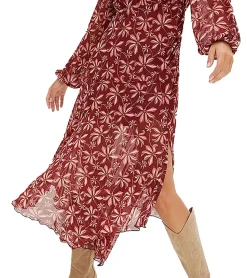 Große Größen|Kleider*O46bpx nachhaltiges Damen Sommer-Kleid Midi-Kleid mit Blumen-Print Boho-Kleid 967777 Rot