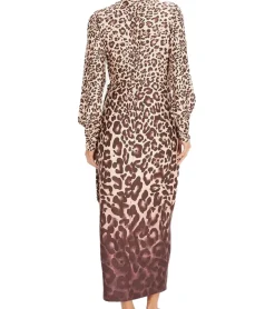 Kleider*O46bpx nachhaltiges Damen Sommer-Kleid Maxi-Kleid mit Allover-Leo-Print und hohem Schlitz 945908 Braun