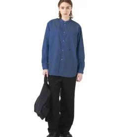 Hemden & Poloshirts*nanamica Herren Wind-Hemd mit Stehkragen und Knöpfen Ausgeh-Hemd Blau