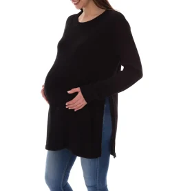 Sweater & Pullover*neun 9 monate Damen Schwangerschafts-Pullover mit großem Schlitz Strick-Pullover Umstands-Mode 46551556 Schwarz
