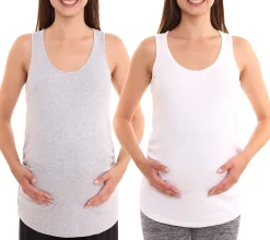 Tops & T-Shirts*neun 9 monate Damen Sommer-Top schlichtes Schwangerschafts-Shirt Umstandsmode Weiß oder Grau