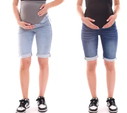 Große Größen|Hosen & Jeans*neun 9 monate Damen Sommer Umstands-Shorts bequeme Schwangerschafts-Shorts Sommer-Hose Blau/Grau oder Blau/Schwarz