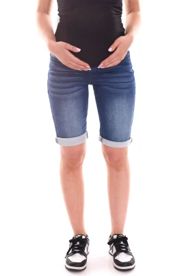 Große Größen|Hosen & Jeans*neun 9 monate Damen Sommer Umstands-Shorts bequeme Schwangerschafts-Shorts Sommer-Hose Blau/Grau oder Blau/Schwarz