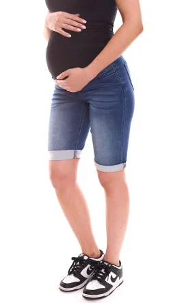 Große Größen|Hosen & Jeans*neun 9 monate Damen Umstands-Shorts bequeme Schwangerschafts-Shorts kurze Sommer-Hose 31437214 Blau/Schwarz