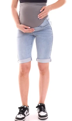 Große Größen|Hosen & Jeans*neun 9 monate Damen Umstands-Shorts bequeme Schwangerschafts-Shorts kurze Sommer-Hose 75347701 Blau/Grau