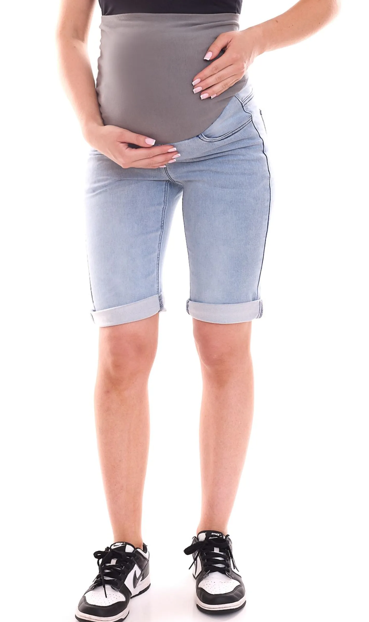Große Größen|Hosen & Jeans*neun 9 monate Damen Umstands-Shorts bequeme Schwangerschafts-Shorts kurze Sommer-Hose 75347701 Blau/Grau