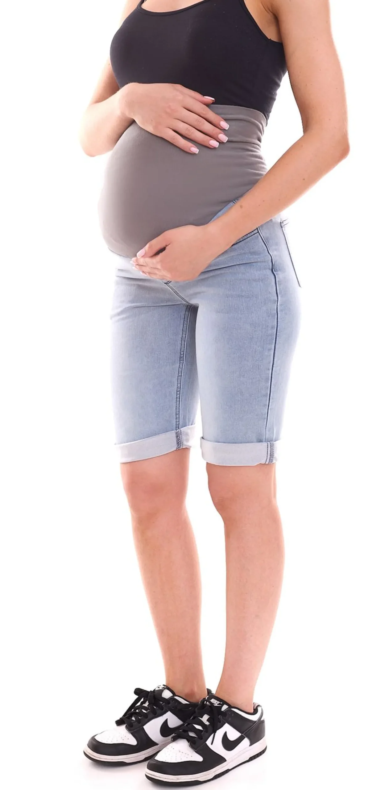 Große Größen|Hosen & Jeans*neun 9 monate Damen Umstands-Shorts bequeme Schwangerschafts-Shorts kurze Sommer-Hose 75347701 Blau/Grau
