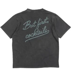 T-Shirts & Tank Tops*Nikben Herren T-Shirt stylisches Baumwoll-Shirt mit "But first Cocktails" Rückenprint 6319 verwaschenes Schwarz