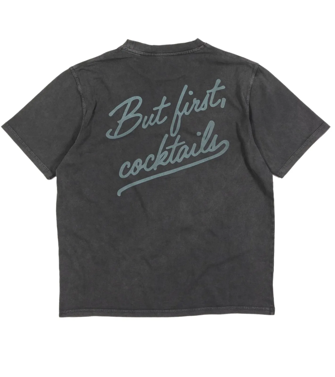 T-Shirts & Tank Tops*Nikben Herren T-Shirt stylisches Baumwoll-Shirt mit "But first Cocktails" Rückenprint 6319 verwaschenes Schwarz