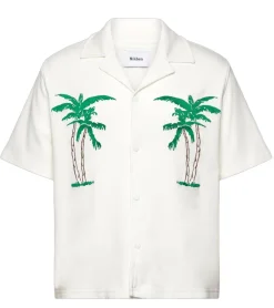 Hemden & Poloshirts*Nikben Long Beach Shirt Herren Viskose-Hemd Kurzarm-Hemd mit Palmen-Print Loose Fit 6371 Weiß