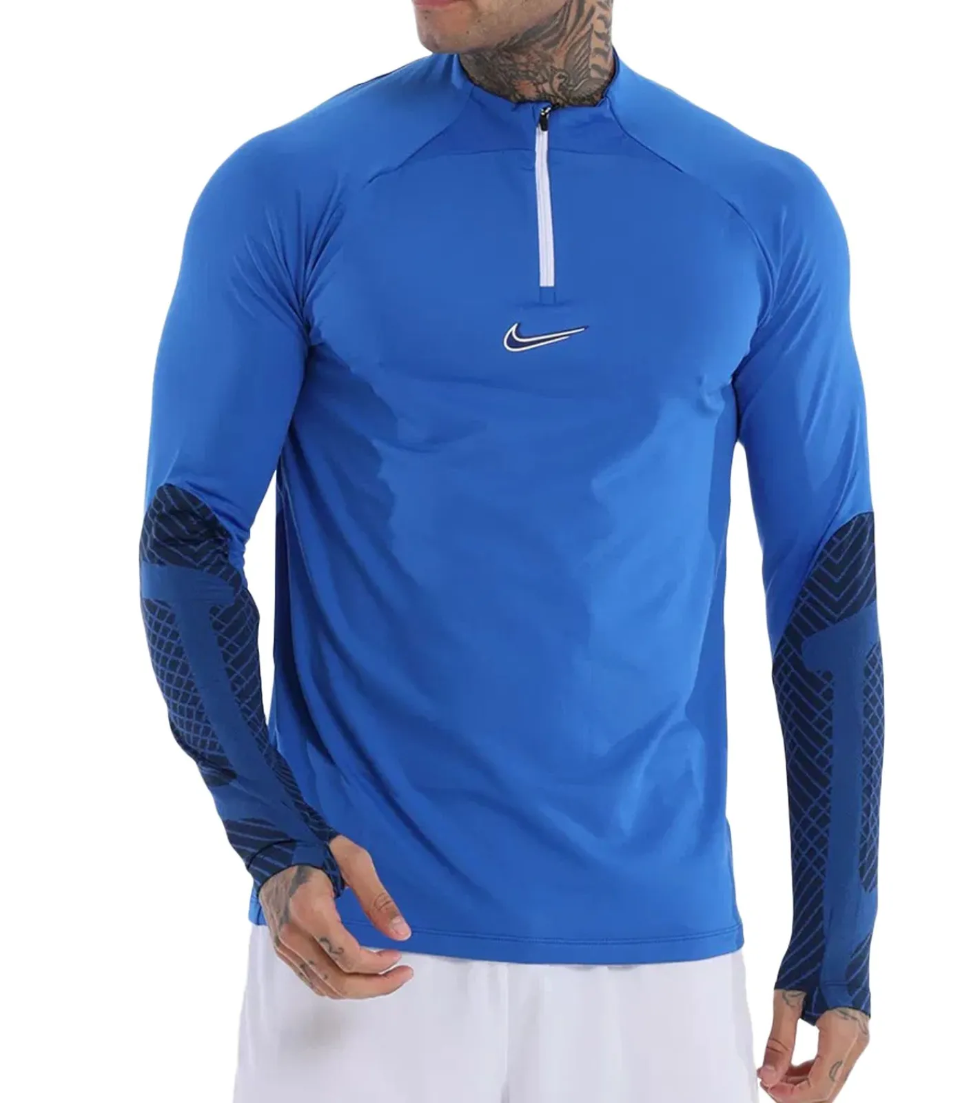 Pullover & Sweater|Sportoberbekleidung*NIKE Strike Dril Herren langes Sport-Shirt mit DRI-FIT-Technologie leichtes Trainings-Longsleeve Fußball-Shirt mit geometrischem Muster DH8732-463 Blau