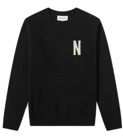 Pullover & Sweater*NORSE PROJECTS Lammwoll-Pullover Fridolf N Intarsia Crew Sweatshirt Schwarz