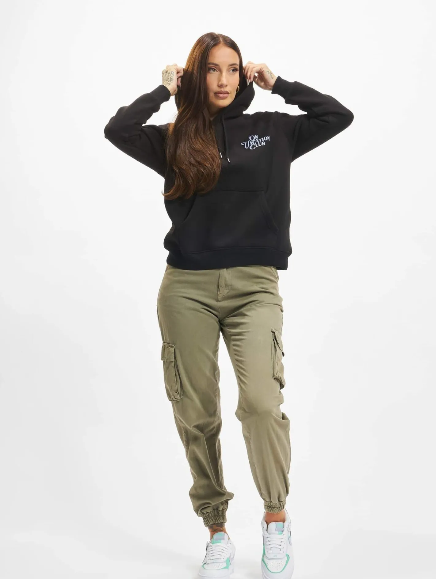 Sweater & Pullover*On Vacation Damen Kalligraphie Hoodie schwarz