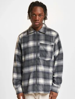 Hemden & Poloshirts*ONLY & SONS Austin Wool Zip Overshirt grau Nadelstreifen/Antikweiß