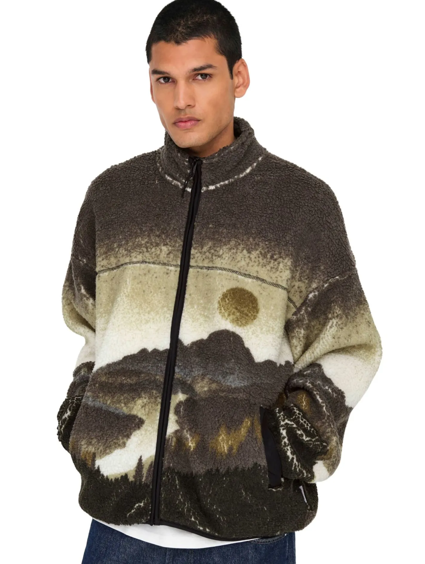 Pullover & Sweater*ONLY & SONS Blaze Aop Kapuzenpullover mit durchgehendem Reißverschluss in Aschenputtelbraun