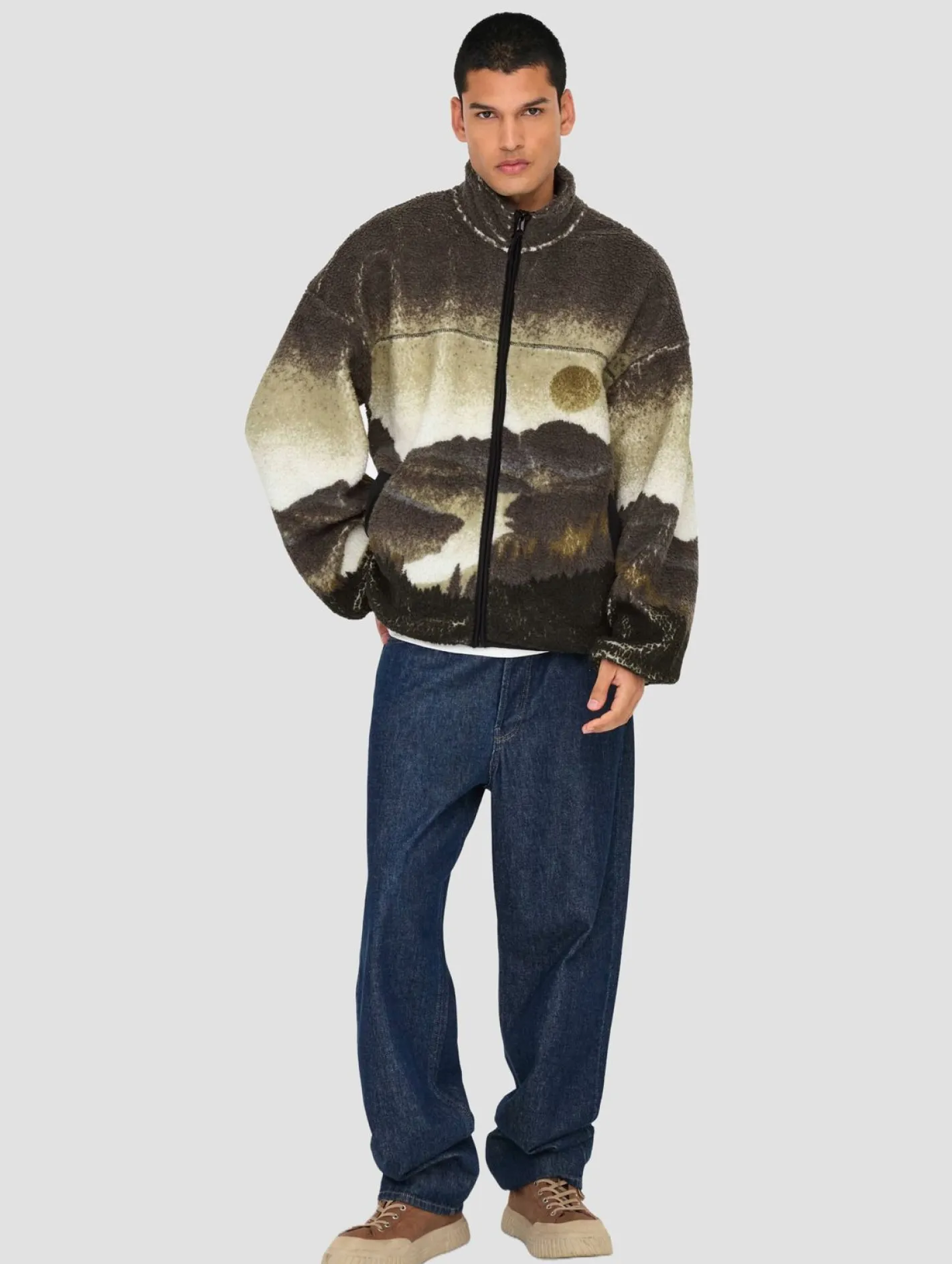 Pullover & Sweater*ONLY & SONS Blaze Aop Kapuzenpullover mit durchgehendem Reißverschluss in Aschenputtelbraun