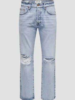 Jeans & Hosen*ONLY & SONS Edge 8785 Tai Straight Fit Jeans, hellblauer Denim