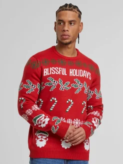 Pullover & Sweater*ONLY & SONS Xmas Reg 5 Allover Crew Strickpullover, pompeianrot, glückselig