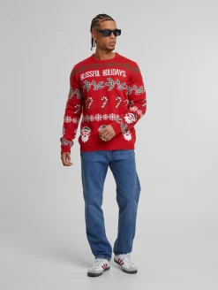 Pullover & Sweater*ONLY & SONS Xmas Reg 5 Allover Crew Strickpullover, pompeianrot, glückselig