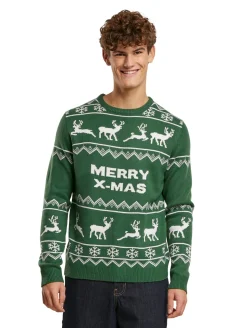 Pullover & Sweater*ONLY & SONS Xmas Reg 5 Allover-Strickpullover mit Rundhalsausschnitt und Hirschmotiv