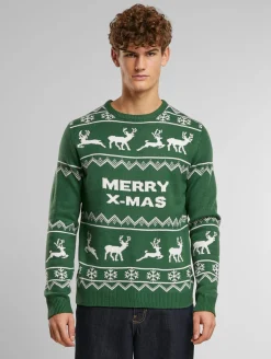 Pullover & Sweater*ONLY & SONS Xmas Reg 5 Allover-Strickpullover mit Rundhalsausschnitt und Hirschmotiv