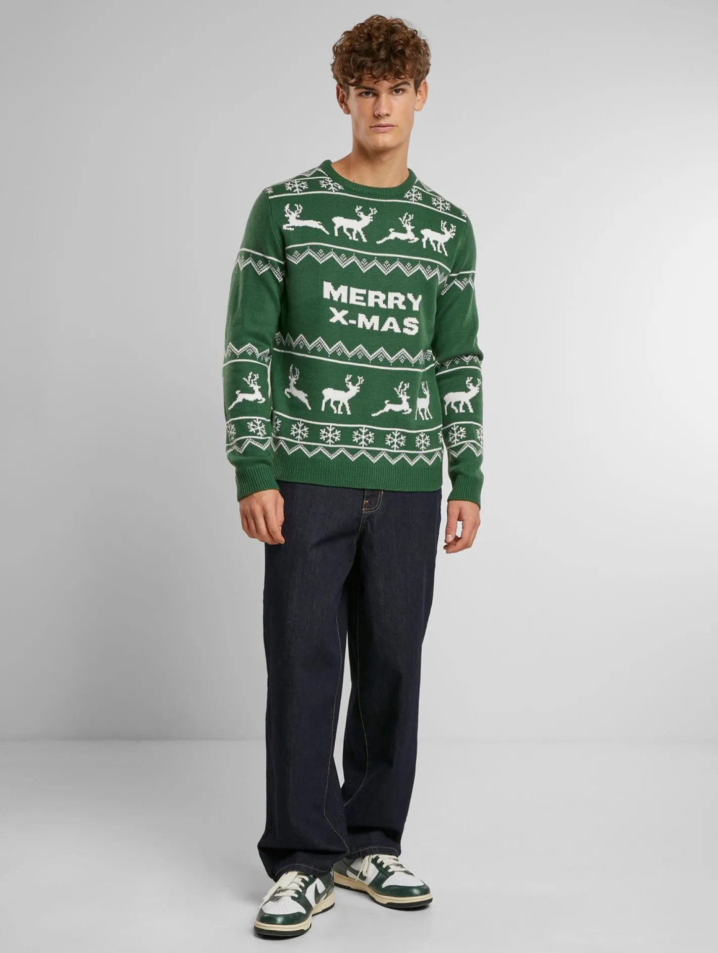 Pullover & Sweater*ONLY & SONS Xmas Reg 5 Allover-Strickpullover mit Rundhalsausschnitt und Hirschmotiv