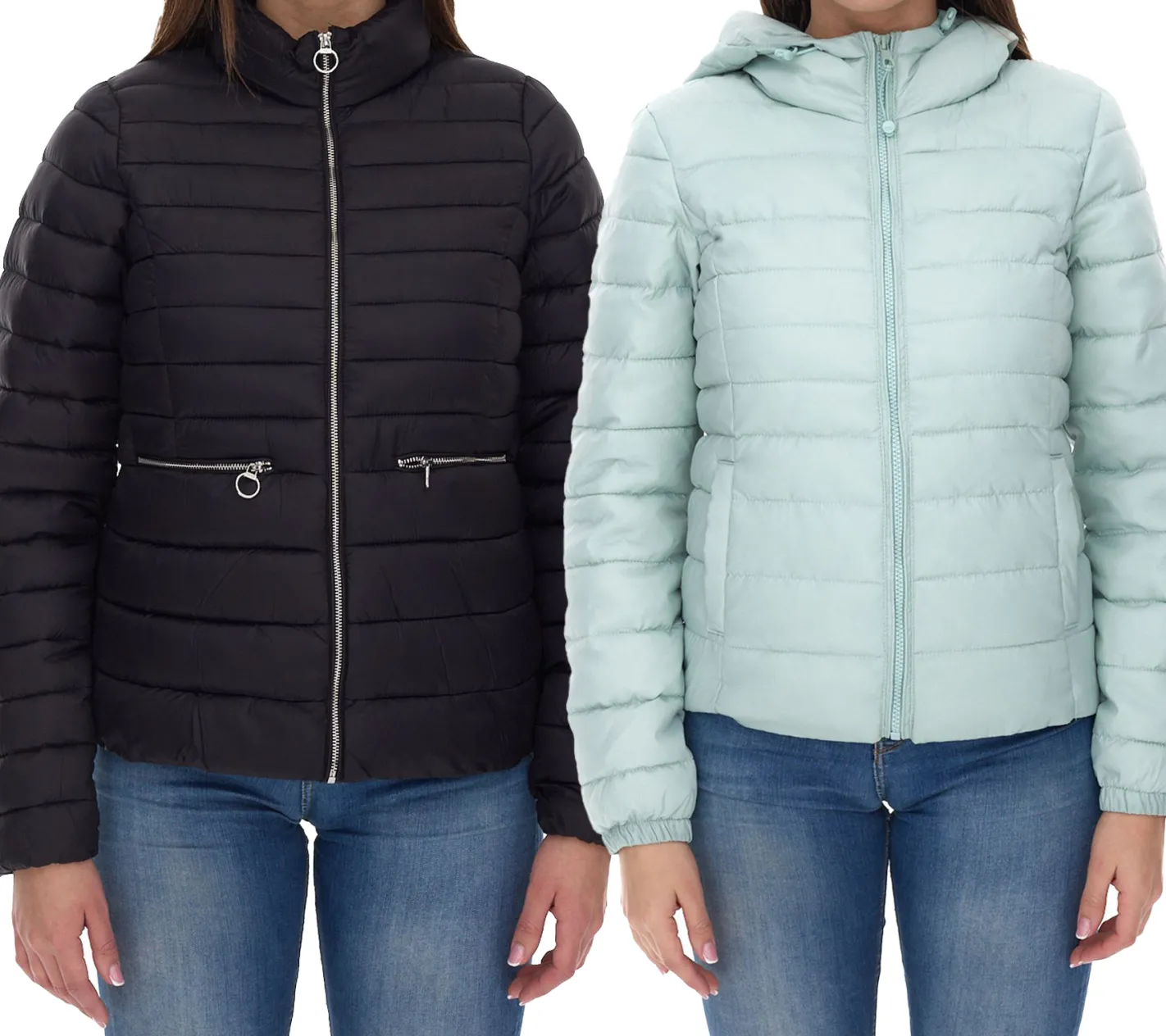 Mäntel & Jacken*ONLY Damen Stepp-Jacke Übergangs-Jacke mit Stehkragen oder Kapuze Basic-Jacke oder Hellblau Schwarz