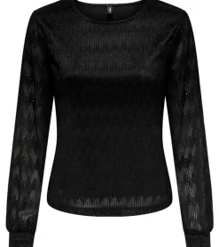 Poloshirts & Blusen*ONLY Maddy Damen Shirt langärmliges Shirt mit durchbrochenen Ärmeln 45448040 Schwarz