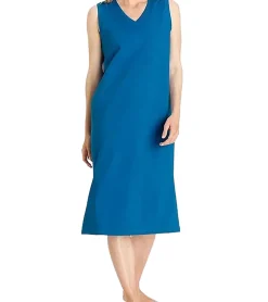 Kleider*OTTO Damen Midi-Kleid mit V-Ausschnitt Sommer-Kleid schlichtes Baumwoll-Kleid 39138853 Blau