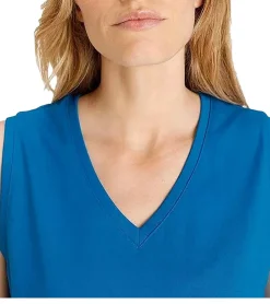 Kleider*OTTO Damen Midi-Kleid mit V-Ausschnitt Sommer-Kleid schlichtes Baumwoll-Kleid 39138853 Blau