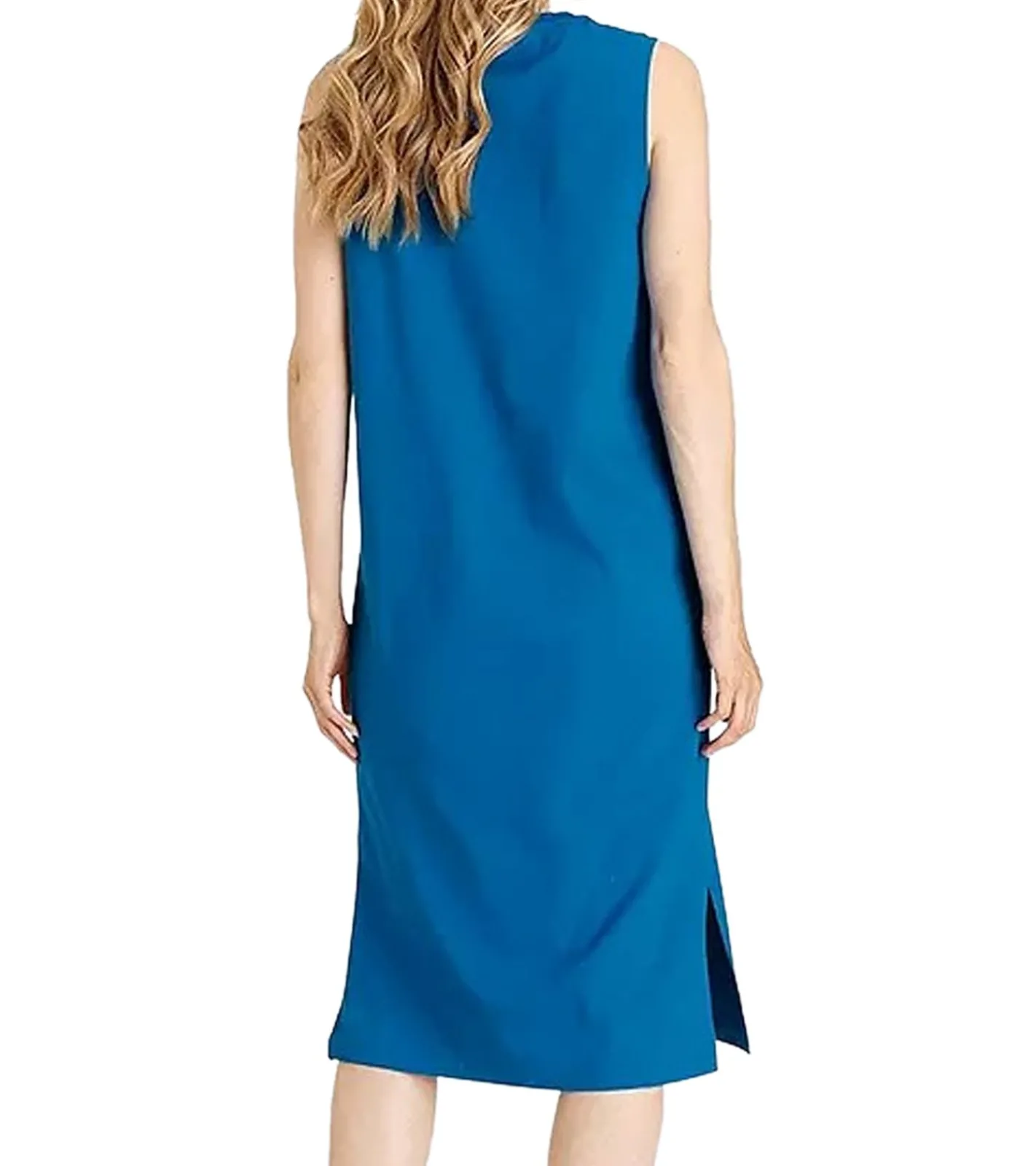 Kleider*OTTO Damen Midi-Kleid mit V-Ausschnitt Sommer-Kleid schlichtes Baumwoll-Kleid 39138853 Blau